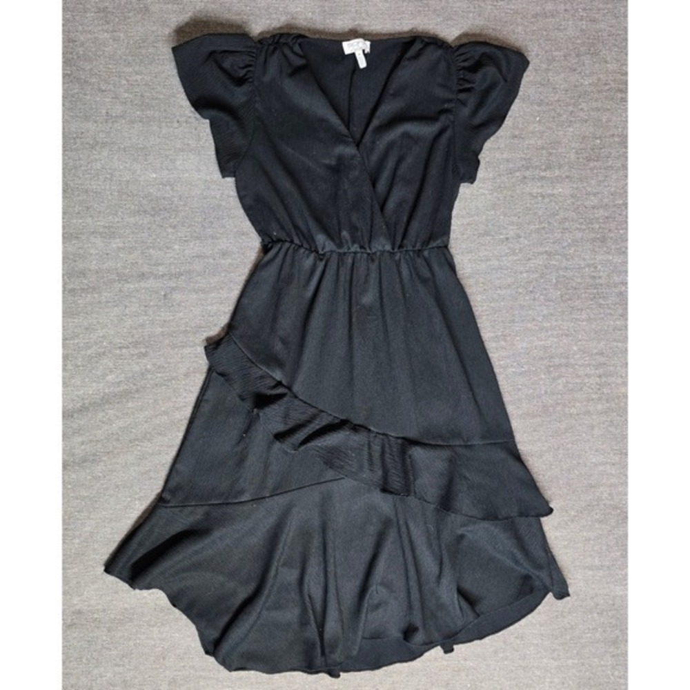 Sofia Jeans by Sofia Vergara‎ Black Ruffle High Low Faux Wrap Dress Medium
